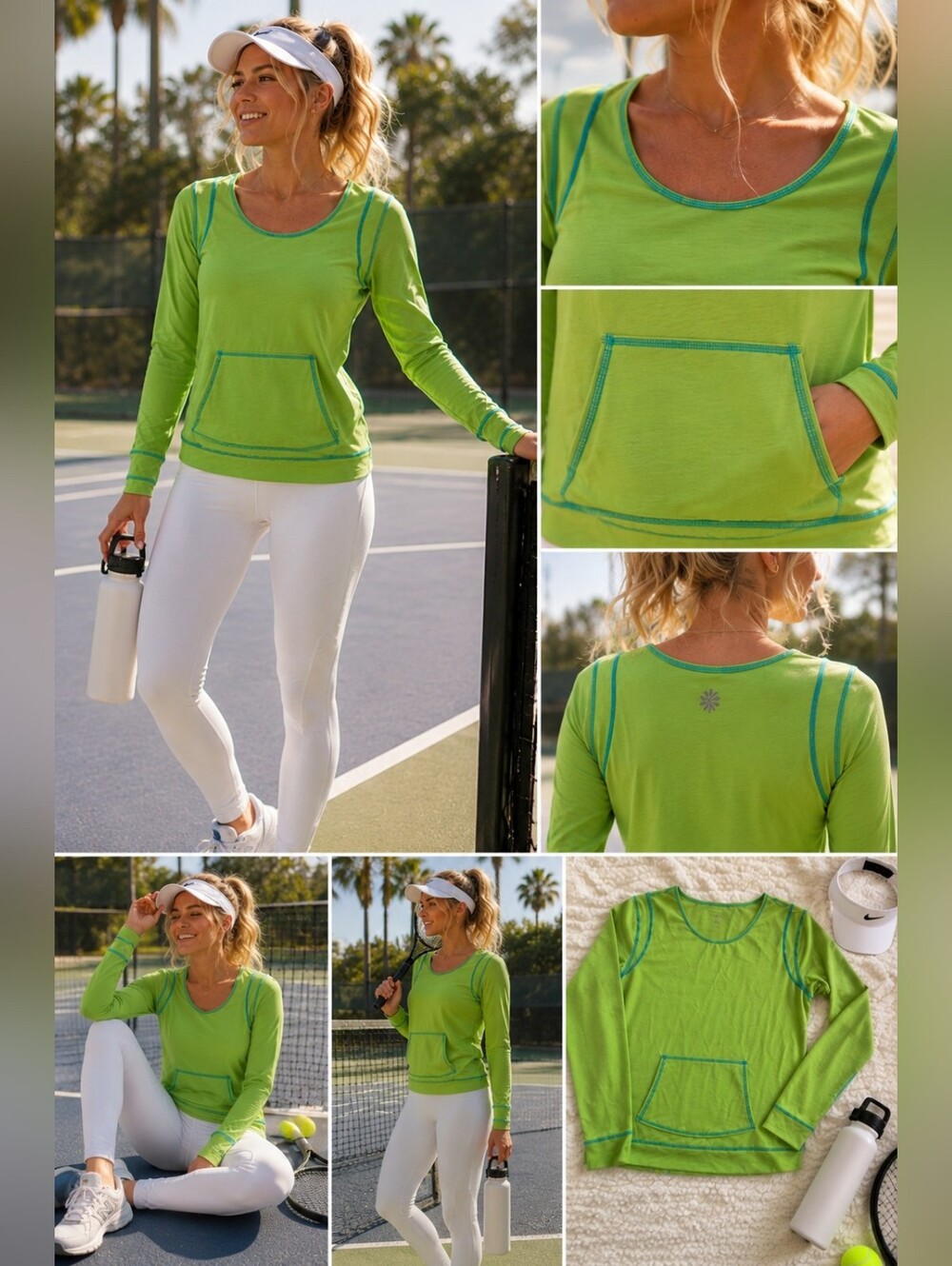 Athleta Small Lime Green Long Sleeve Performance Top Pocket